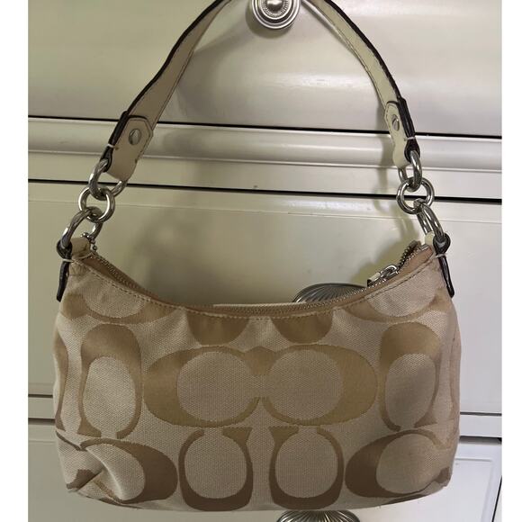 Coach Vintage Y2K Tan White Signature Jacquard Canvas Leather Stripe Demi Purse - Picture 5 of 10